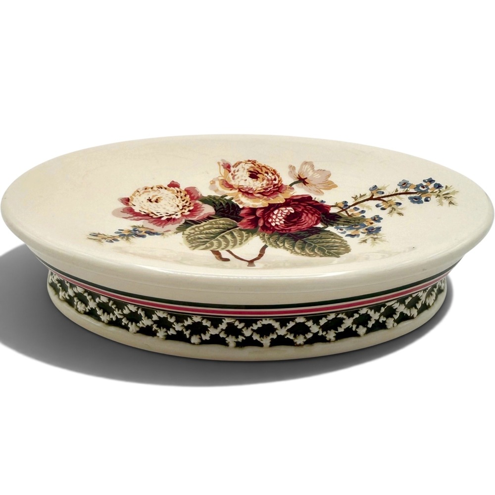 Waverly Oxford Brianna Floral Ceramic Soap Dish Cottage Rose Bathroom Decor 6.5"